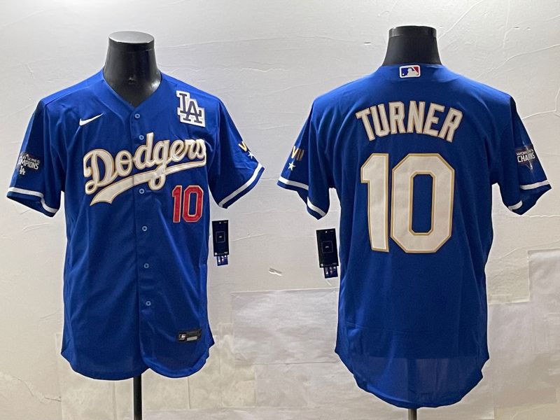 Men Los Angeles Dodgers #10 Turner Blue Gold Elite 2025 Nike MLB Jersey style 8->los angeles dodgers->MLB Jersey